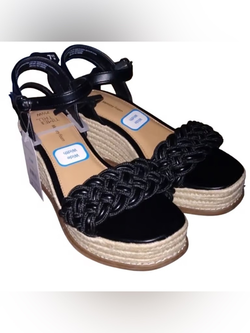 Time and Tru Black Woven Espadrille Wedge Sandals